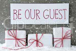 White Gift With Snowflakes, Text Be Our Guest