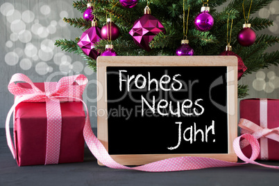 Tree With Gifts, Bokeh, Text Neues Jahr Means New Year