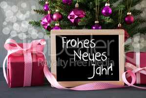 Tree With Gifts, Bokeh, Text Neues Jahr Means New Year