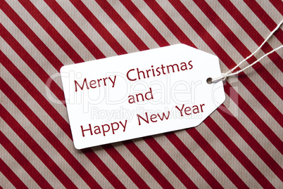 Label On Red Paper, Merry Christmas And Happy New Year