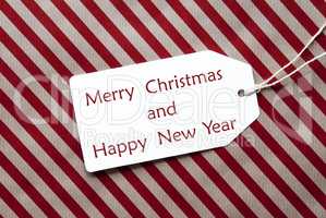 Label On Red Paper, Merry Christmas And Happy New Year