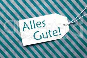 Label On Turquoise Wrapping Paper, Alles Gute Means Best Wishes