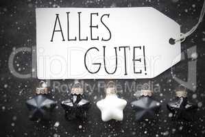 Black Christmas Balls, Snowflakes, Alles Gute Means Best Wishes