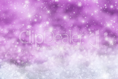 Pink Christmas Background With Snow, Snwoflakes, Stars