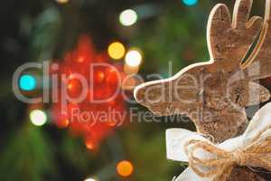 Close-up of wood christmas reindeer