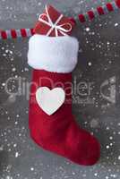 Vertical Nicholas Boot With Gift, Cement Background, Snowflakes
