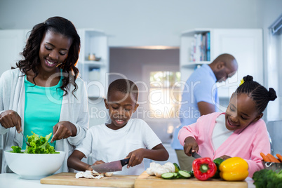 Happy family preparing food