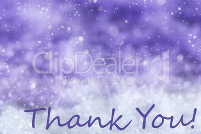 Purple Christmas Background, Snow, Snowflakes, Text Thank You