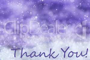 Purple Christmas Background, Snow, Snowflakes, Text Thank You