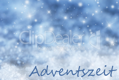 Blue Sparkling Christmas Background, Snow, Adventszeit Means Advent Season