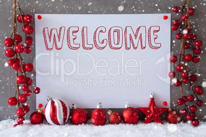 Label, Snowflakes, Christmas Balls, Text Welcome