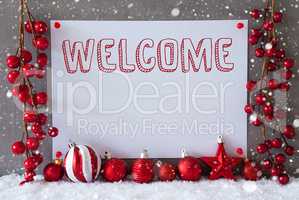 Label, Snowflakes, Christmas Balls, Text Welcome