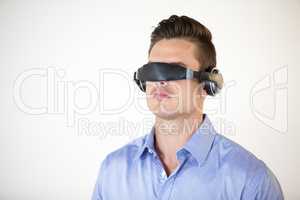 Man using virtual video glasses