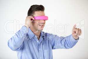 Man using virtual video glasses