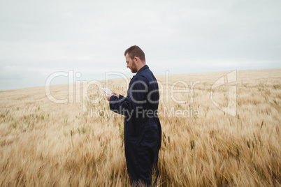 Farmer using digital tablet in the field