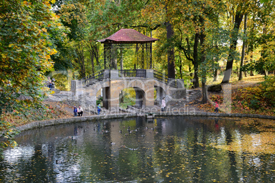 The Chinese Bridge in Olexandria Park and visitors, Kerkyra, Greece