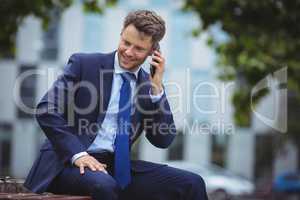 Handsome businessman talking on mobile phone