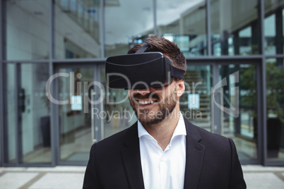 Businessman using reality virtual headset