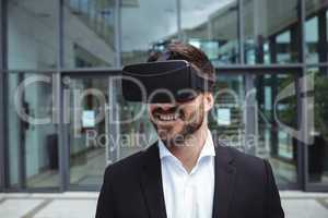 Businessman using reality virtual headset