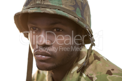 Close-up of thoughtful soldier