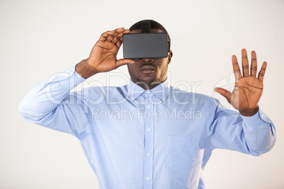 Man using virtual reality headset