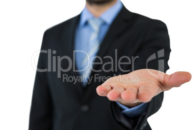 Mid section of businessman gesturing