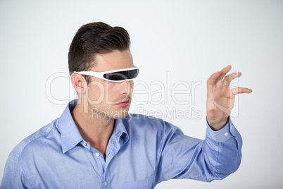 Man using virtual video glasses