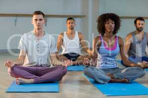 Group of people performing yoga