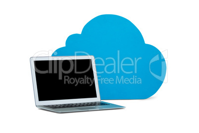 Laptop with clouds symbol against white background
