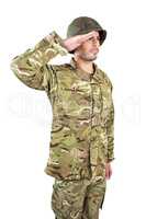 Close-up of soldier saluting