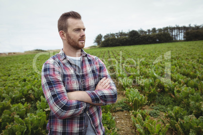 Farmer standing with arms crossed in the field