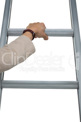 Businesswoman holding ladder