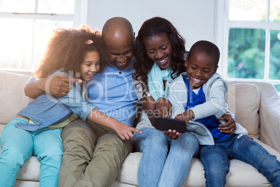 Family using mobile phone