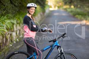 Female biker wearing sport gloves