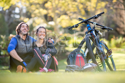 Biker couple relaxing together
