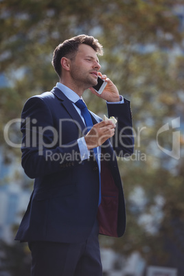 Handsome businessman talking on mobile phone