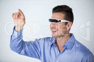 Man using virtual video glasses