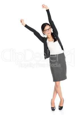 Fullbody young Asian female arms raised
