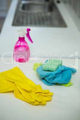 Cleaning products for house lying on the table