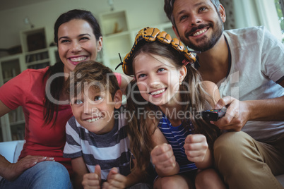 Family having fun in living room