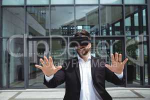 Businessman using reality virtual headset