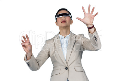 Businesswoman using virtual video glasses