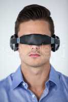 Man using virtual video glasses