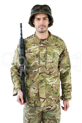 Portrait of soldier holding a rifle