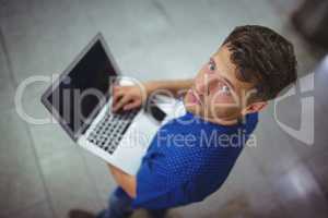 Portrait of handsome man using laptop