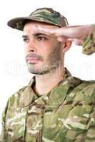 Close-up of confident soldier saluting