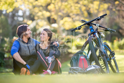 Biker couple relaxing together