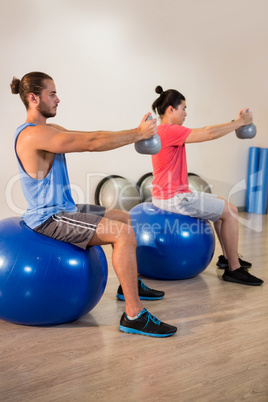 Men performing stretching exercise