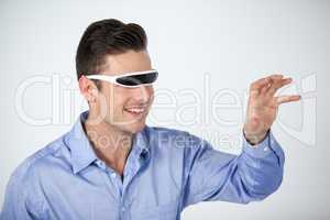 Man using virtual video glasses