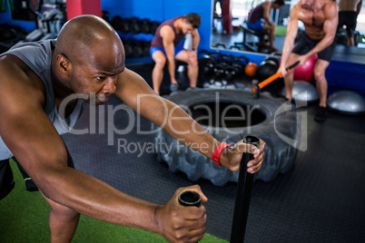 Man exercising in gym